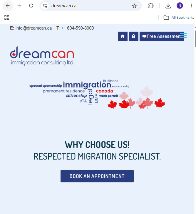 DreamCan Immigration Consulting website developed by BN TechAlliance