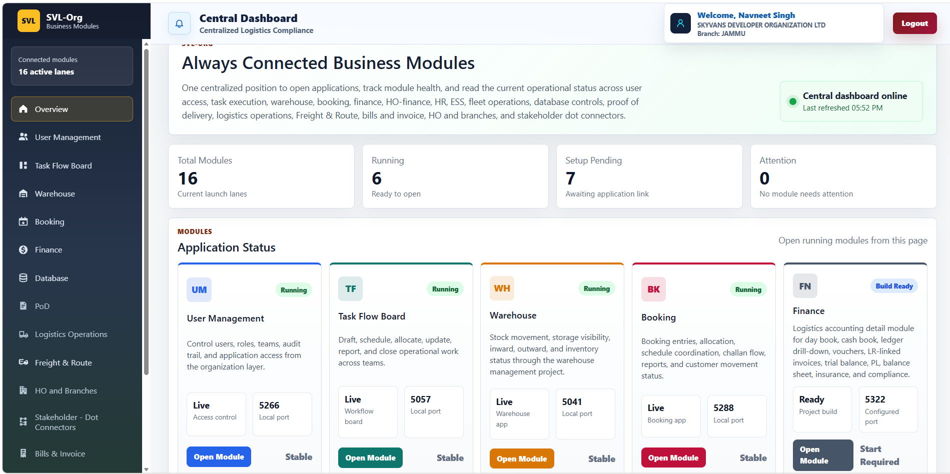 Logistics ERP Portal dashboard preview