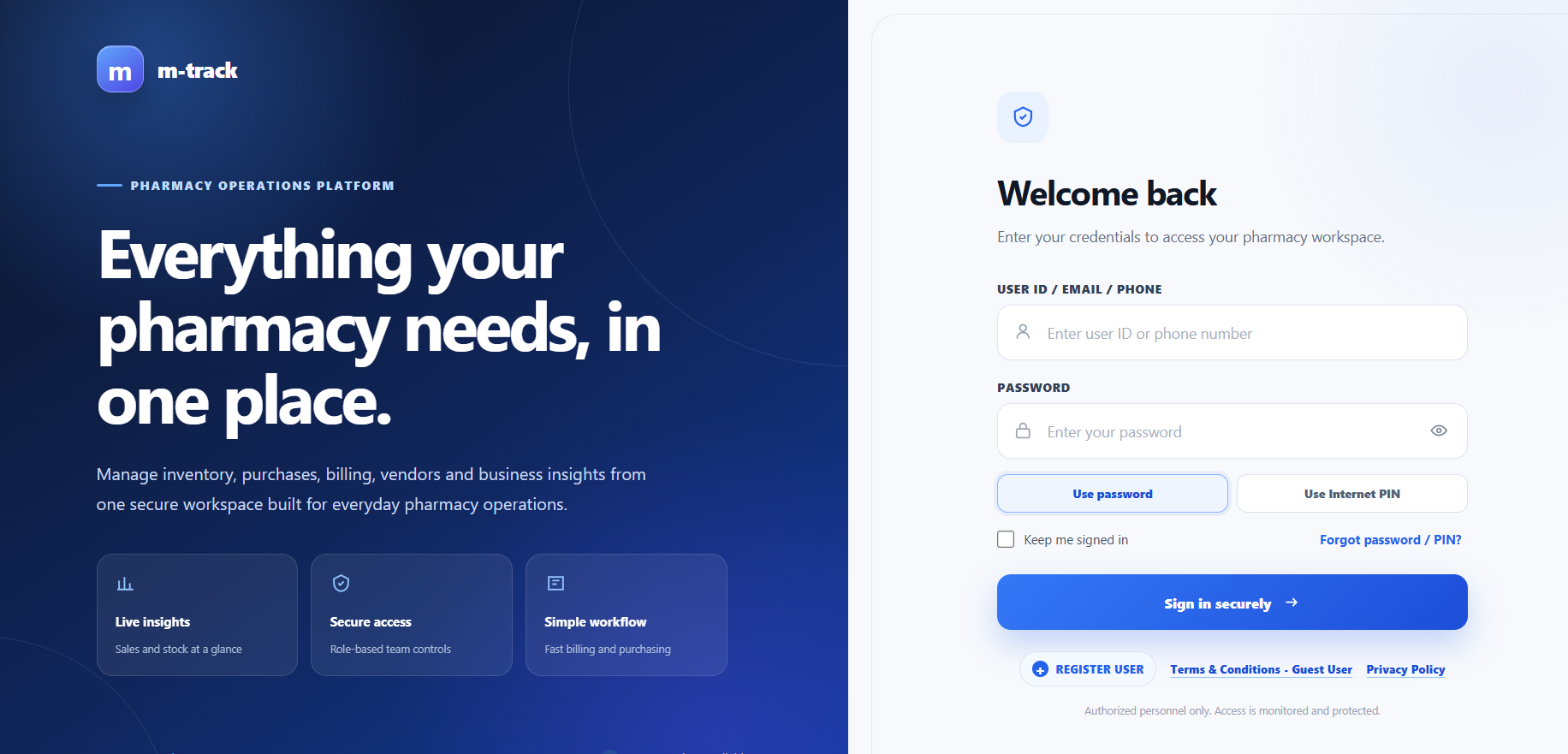 Pharma Project - MTrack dashboard preview