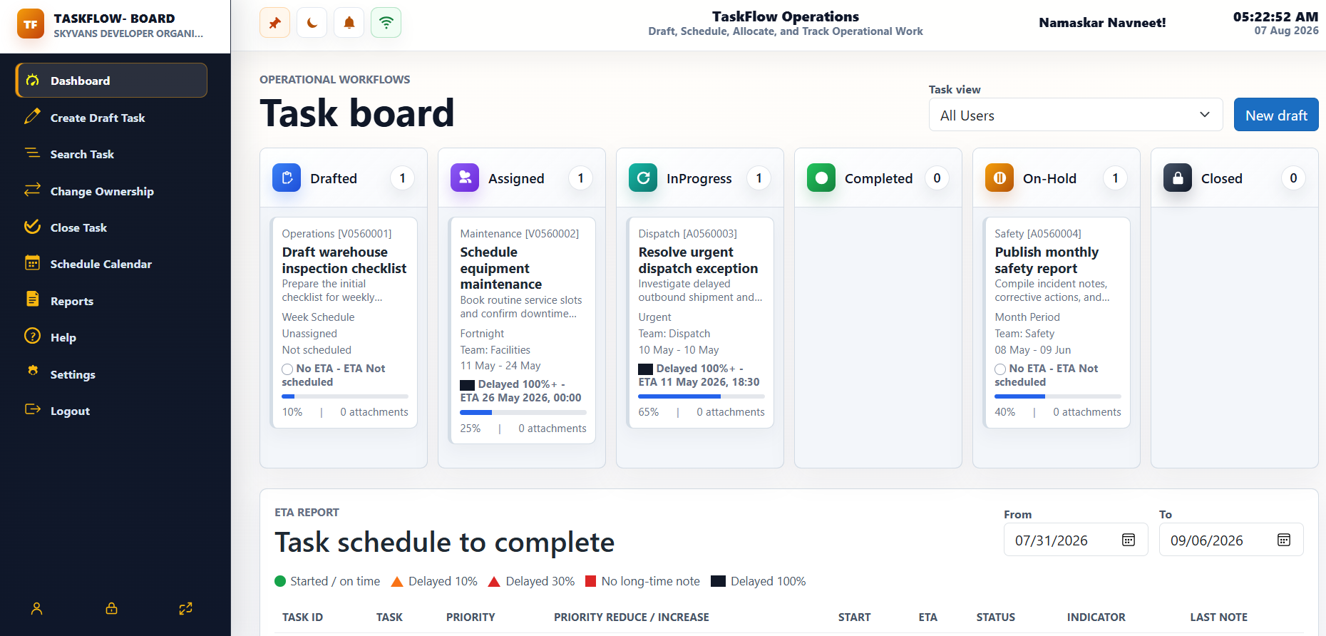 TASK FLOW BOARD dashboard preview