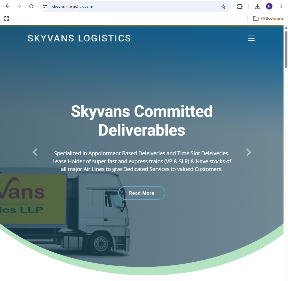 Skyvans Logistics website developed by BN TechAlliance